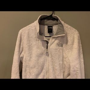 North Face white fuzzy coat size XS